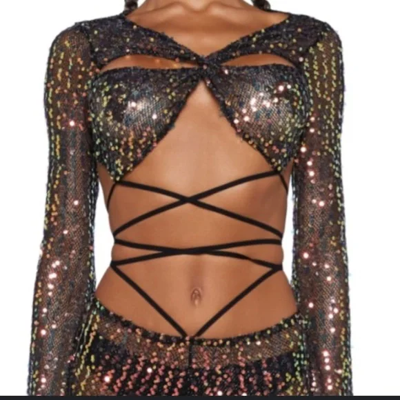 Dolls Kill Sequin Mesh Crop Top - Multicolor - Picture 4 of 15